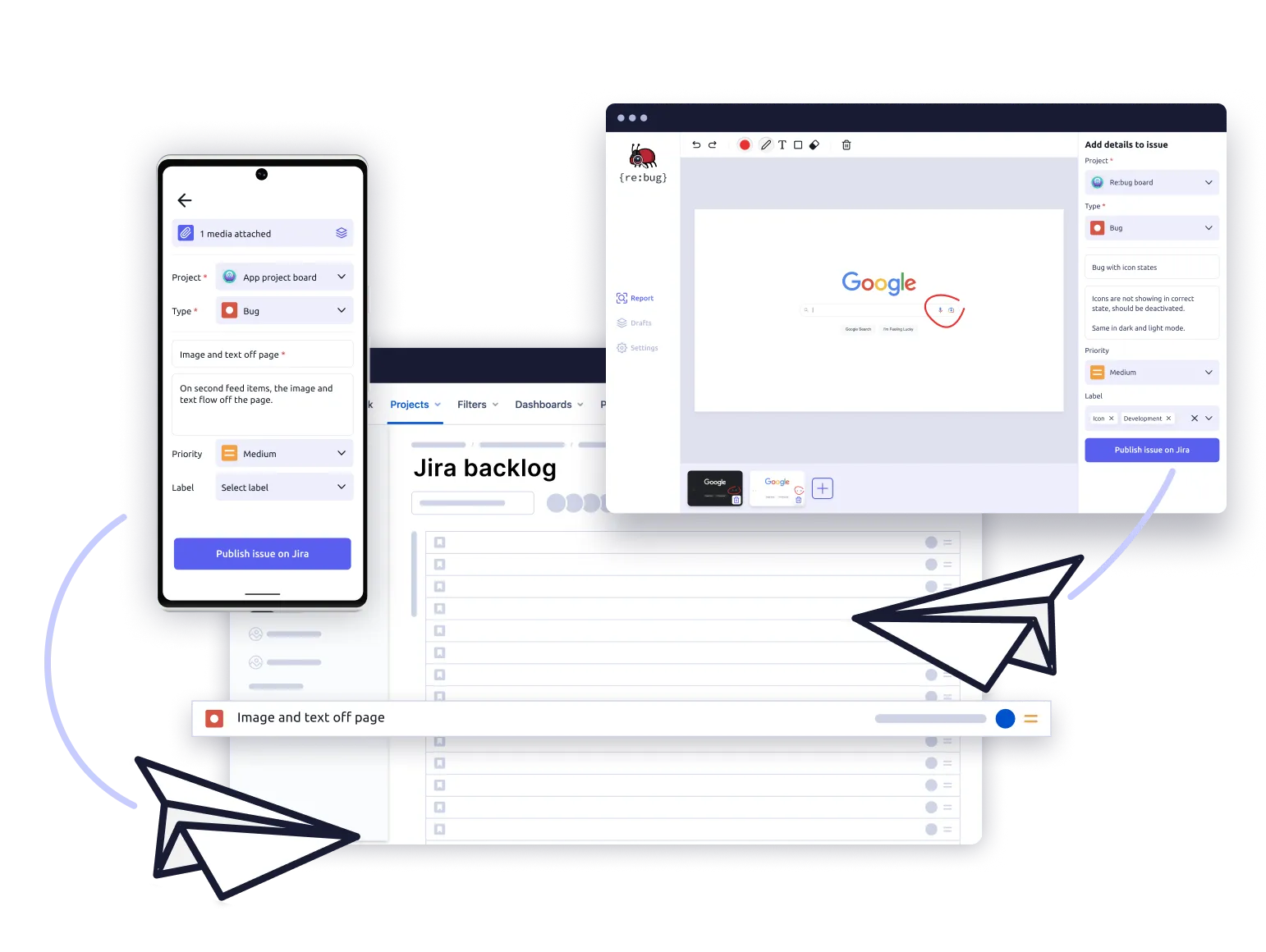re:bug on a phone and a computer, sending a bug report to a Jira backlog